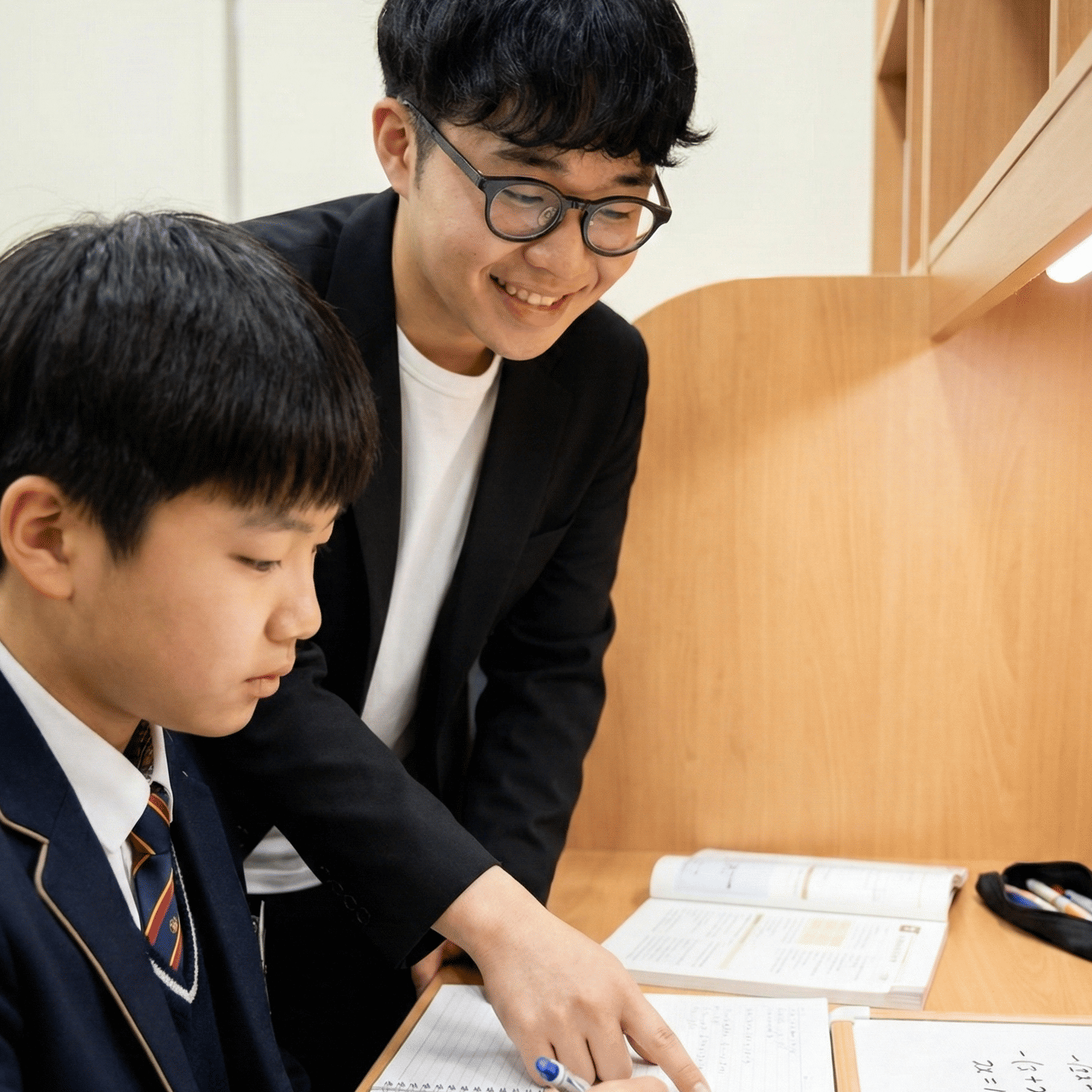教員が生徒の学習をそばで支えている様子